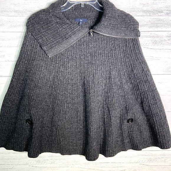 Gap Gray Wool Blend 1/4 Zip Sweater Poncho Cape Women XS/S - Picture 1 of 5
